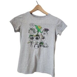 Cat & Jack Girls' Plant Dino Tee Large Gray Excellent Condition Fun Graphic
